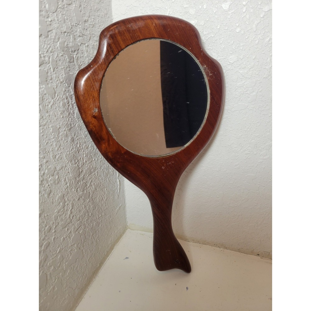 Vintage Hand Held Designed‎ Wood Framed Glass Mirror